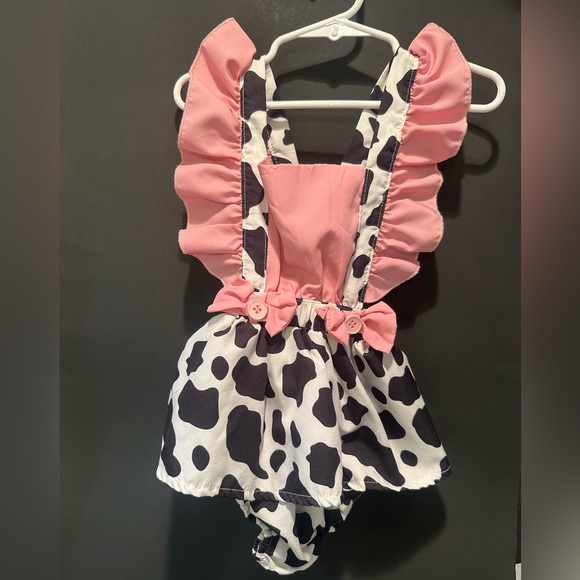 SHEIN Other - Pink and Black Cow Print Ruffle Romper 18-24mo